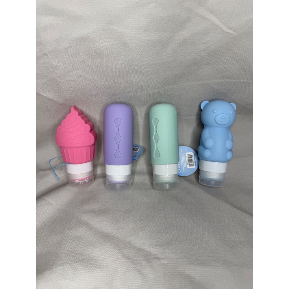 Set of 4 Silicone Travel Containers Cupcake Bear Pastel Toiletry Bottles NWT